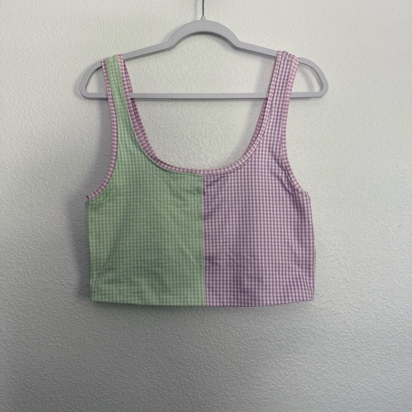 Terez Gingham Crop Top Green Purple XL - Picture 2 of 4